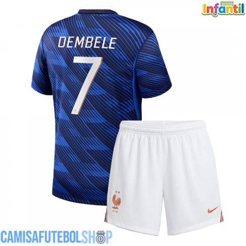 Camisa de time de futebol França Ousmane Dembele #7 Replicas 1º Equipamento Infantil Mundo 2026 Manga Curta (+ Calças curtas)